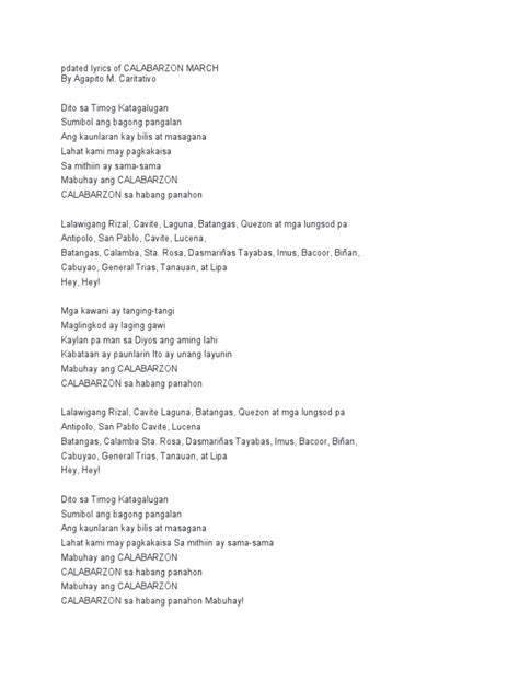 calabarzon march lyrics updated 2023 pdf